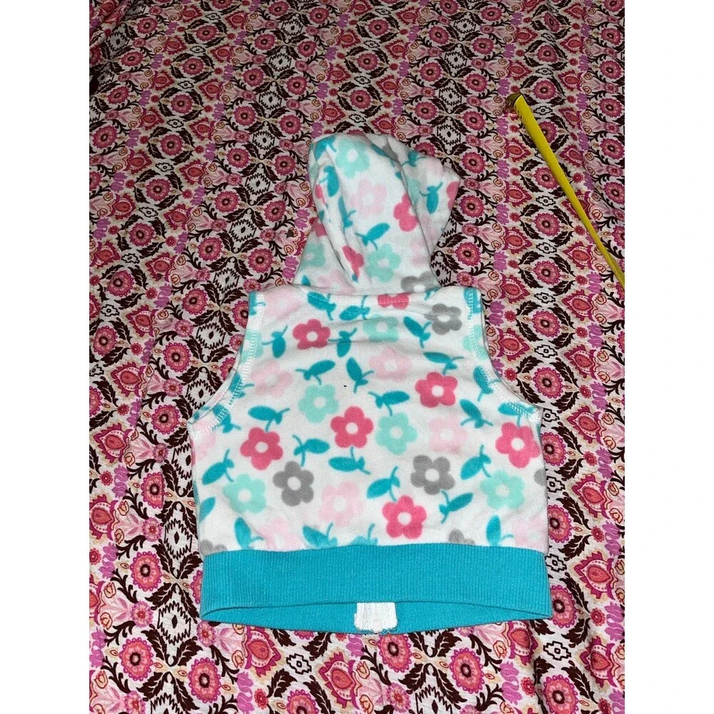 Baby Girl’s Carter’s Fleece Hooded Floral Print Zip Up Vest Size 6 Months
